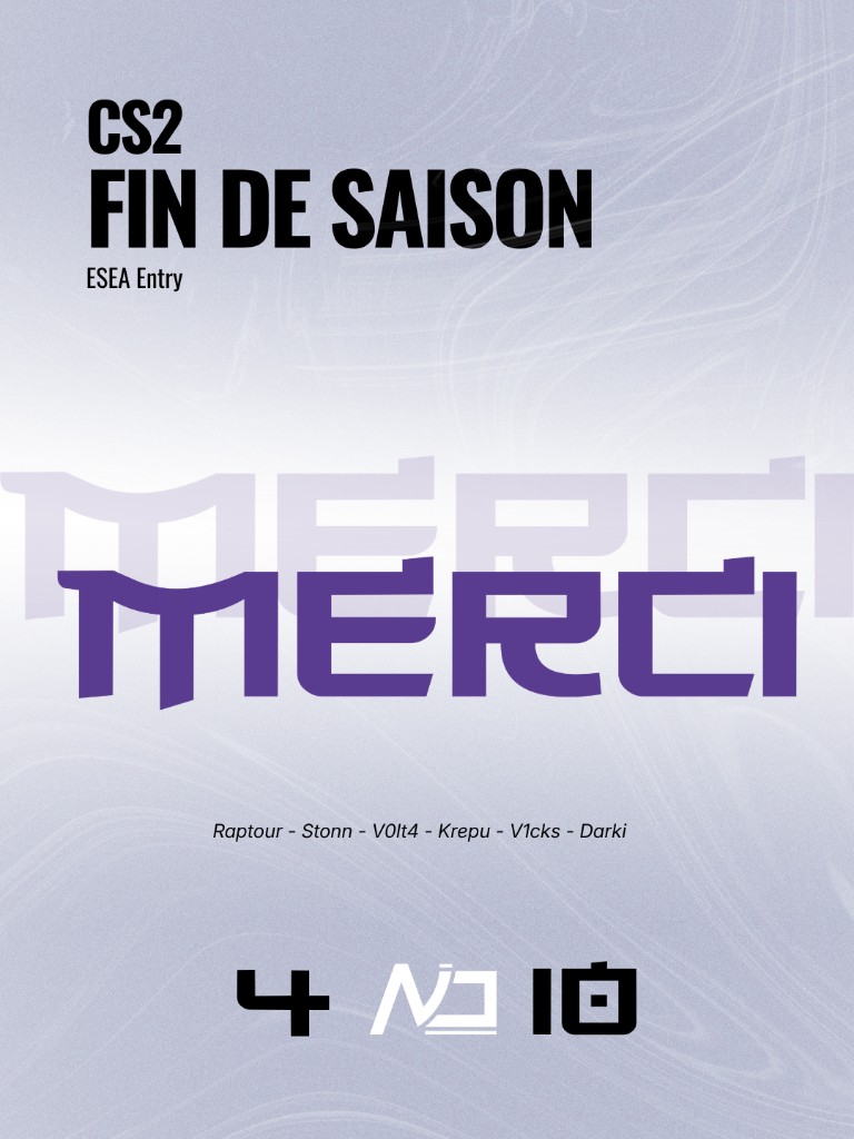Infographie NIO Esports : bilan ESEA Entry saison 58 CS2, 4 victoires 10 d&eacute;faites, merci &agrave; Raptour, Stonn, V0lt4, Krepu, V1cks et Darki