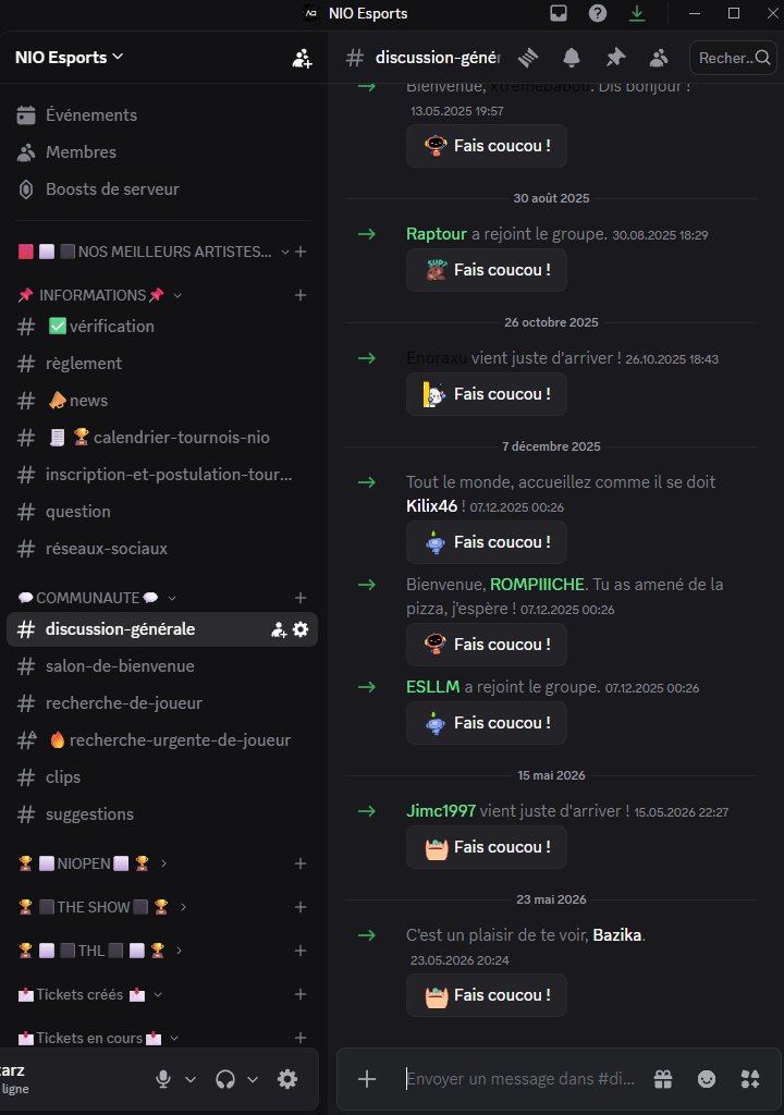 Aper&ccedil;u du serveur Discord NIO